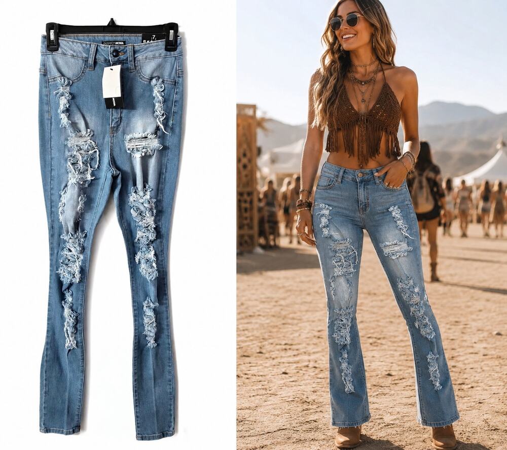 Distressed‎ Denim Skinny Jeans Size 7 / 28 | Fashion Nova NWT